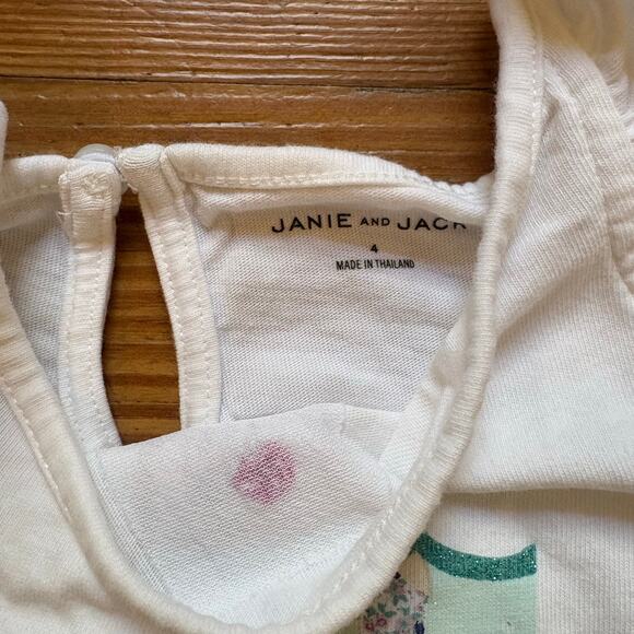 Janie and Jack white ruffle sleeveless summer swimmers graphic shirt SIZE 4 - Picture 3 of 4